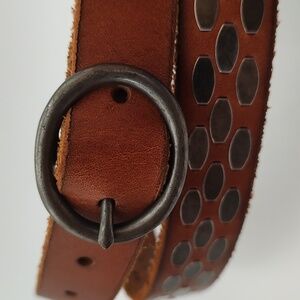 J. Crew Brown Leather Belt with Silver Accents Vintage  Size M